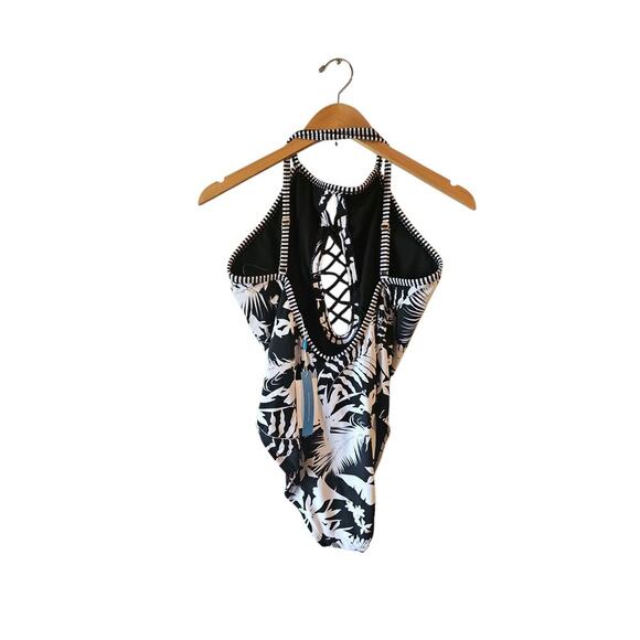 Bleu Rod Beattie Between the Lines High Neck One Piece Swimsuit sz 14 black new - Picture 5 of 6